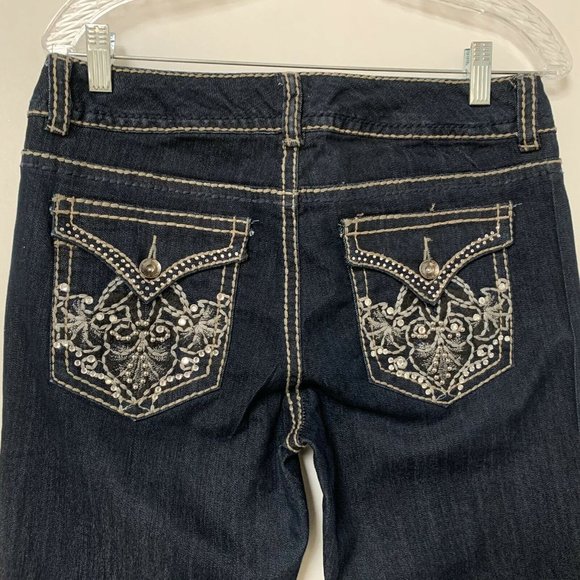 Nine West Women Jeans Size 8 Blue Dark Wash Boot Cut Mid Rise 9" Blig Pockets Em - Picture 6 of 9